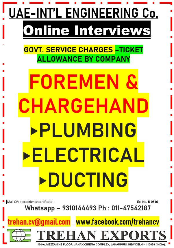 Foremen & Chargehand — M / s Trehan Exports, UAE, UAE