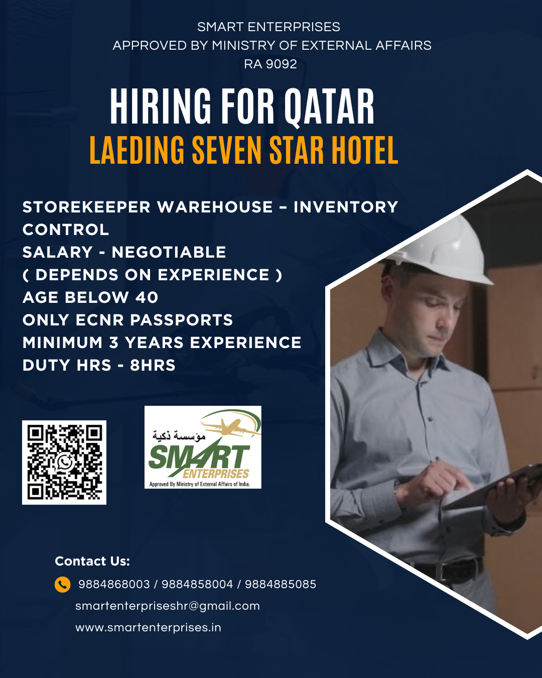 Storekeeper Warehouse – Inventory Control — smartenterpriseshr@gmail.com, QATAR, QATAR