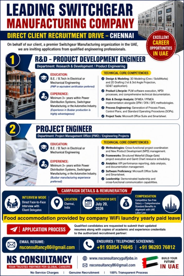 R&D PRODUCT DEVELOPMENT AND PROJECT ENGINEER — nsconsultancy, UAE, UAE