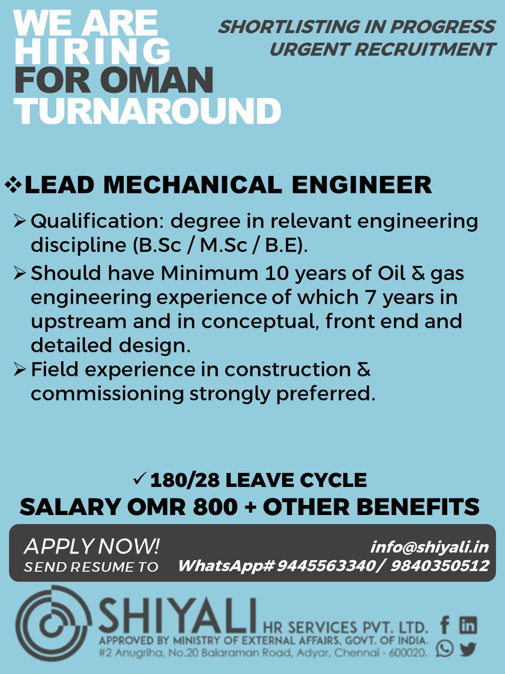 Lead Mechanical Engineer - Oman Turnaround