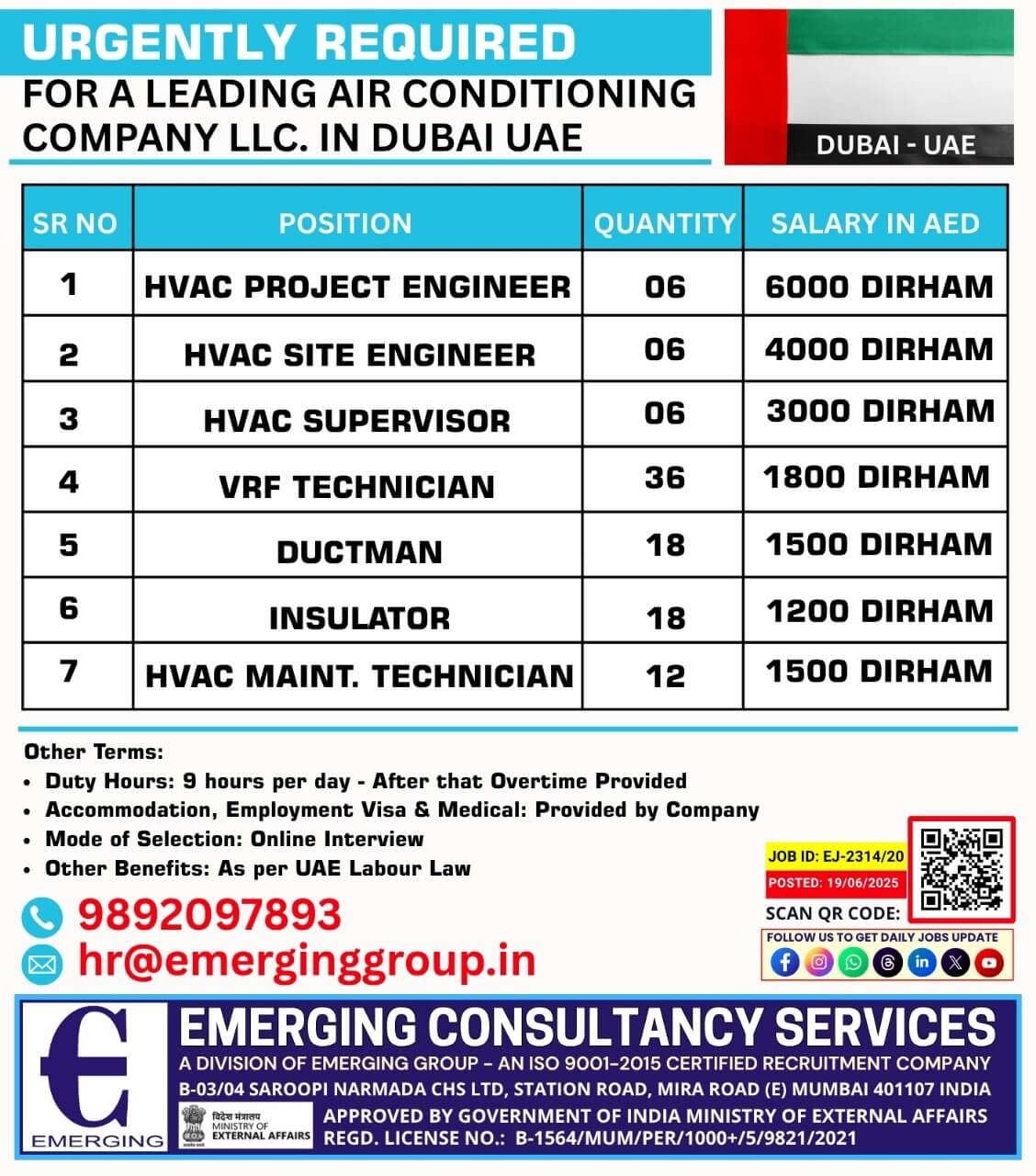 URGENT REQUIREMENTS  AIR CONDITIONING COMPANY  DUBAI, UAE