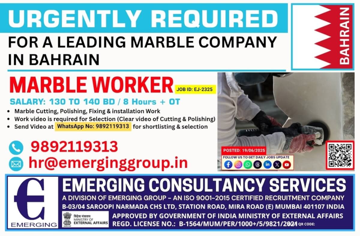 IMMEDIATE HIRING  MARBLE WORKER  BAHRAIN