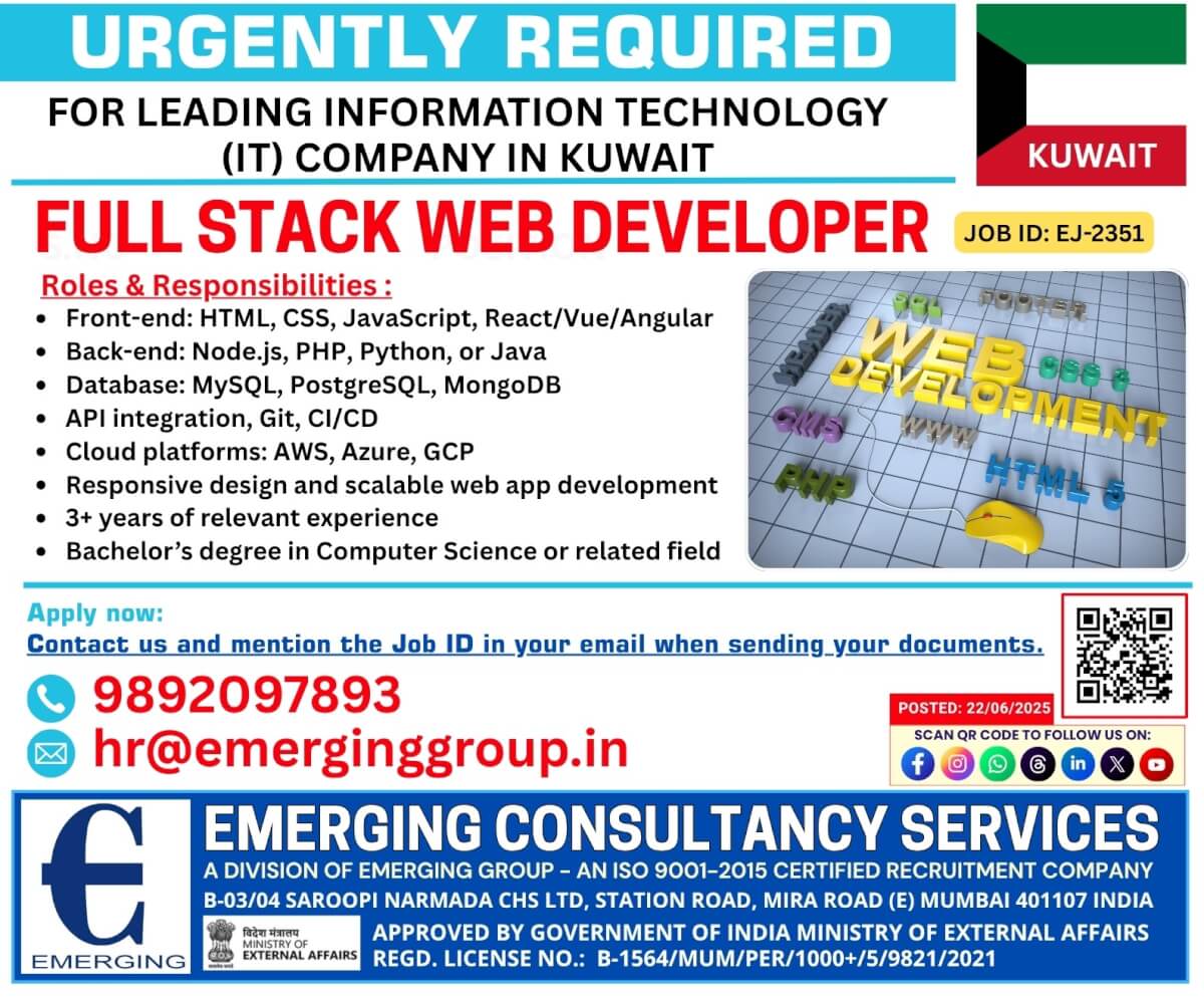 URGENTLY REQUIRED FOR A LEADING INFORMATION TECHNOLOGY (IT) COMPANY  KUWAIT