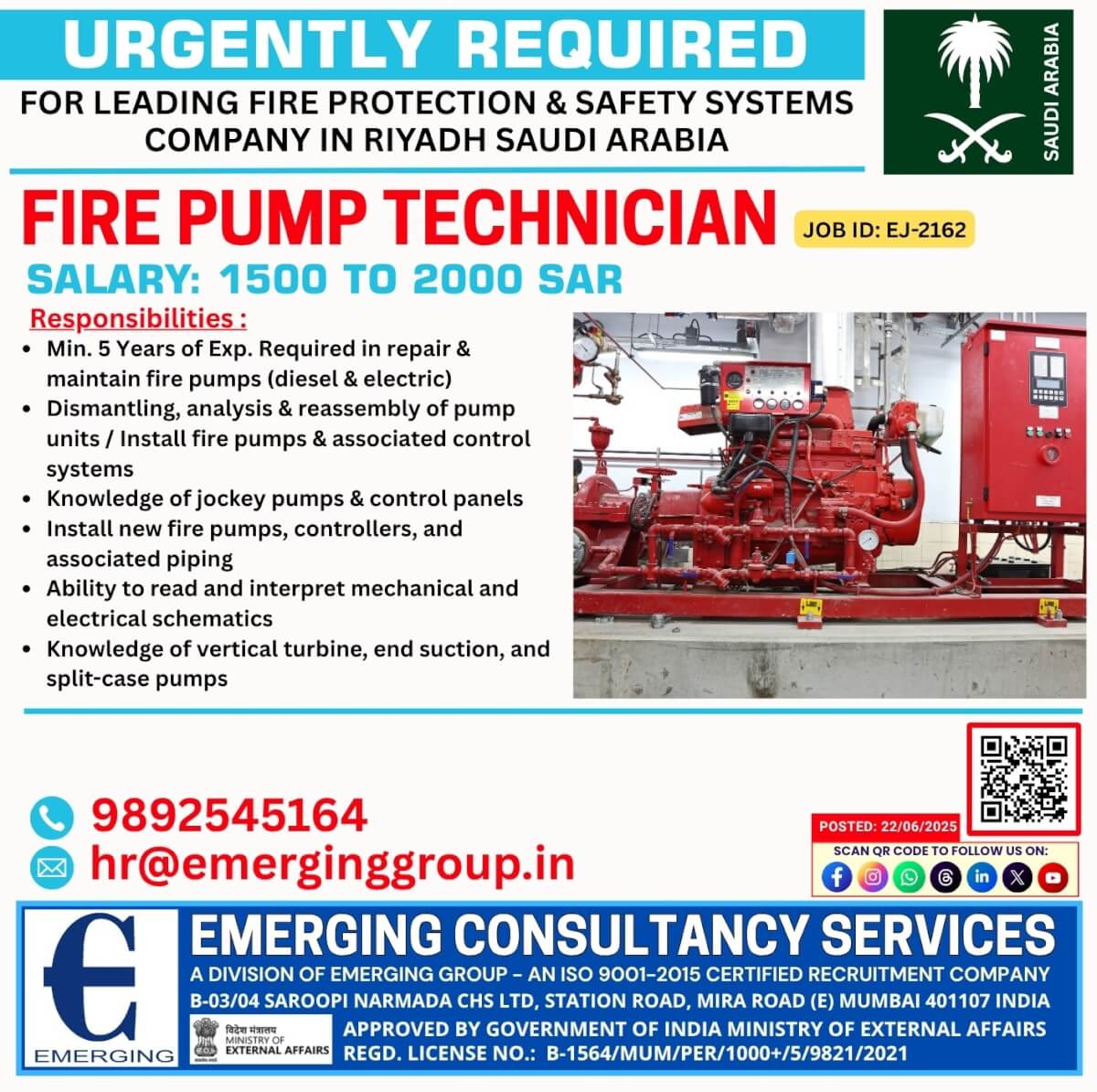 Urgently Required for Leading Fire Protection & Safety Systems Company in Riyadh  Saudi Arabia