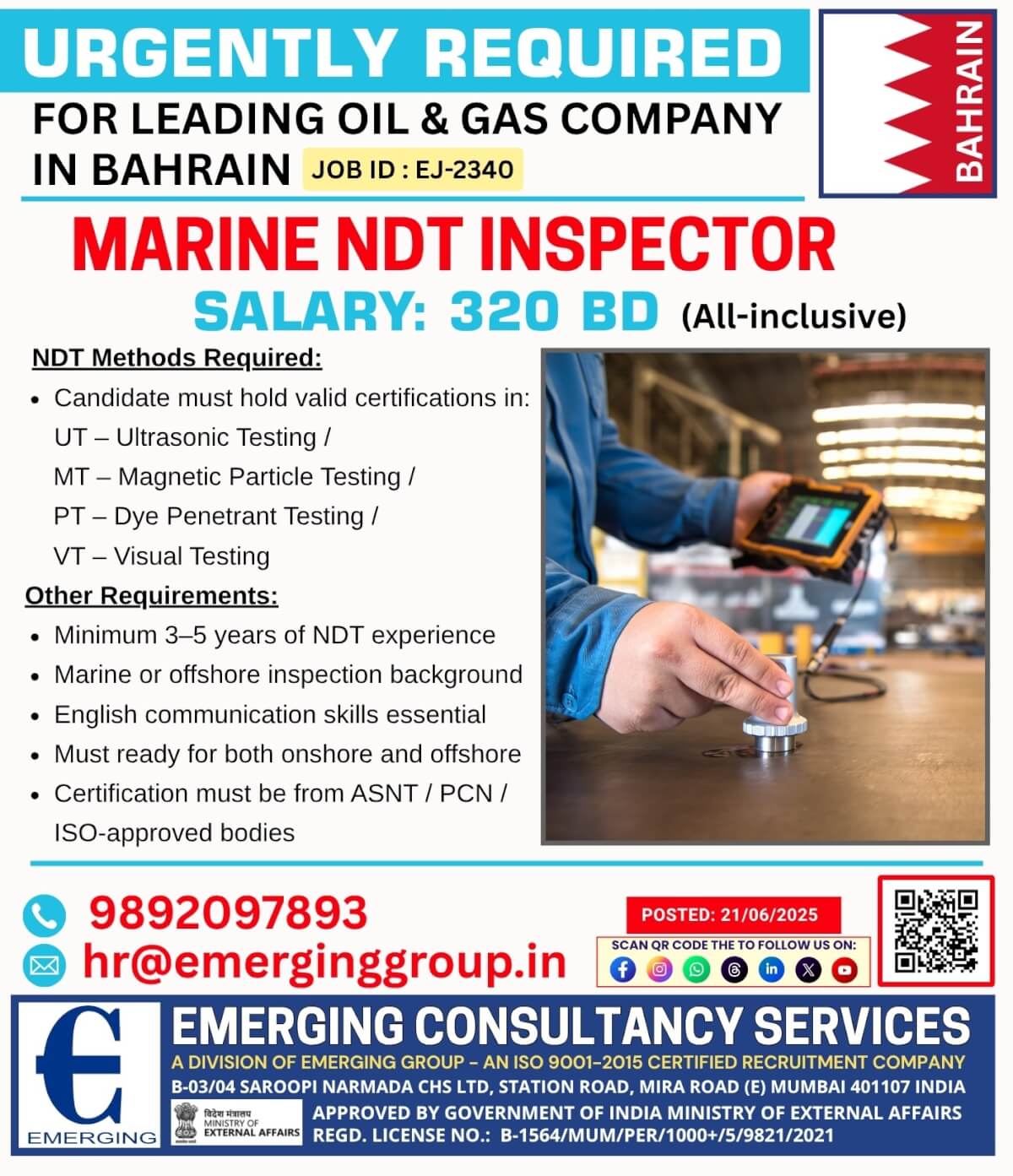 Marine NDT Inspector  Bahrain