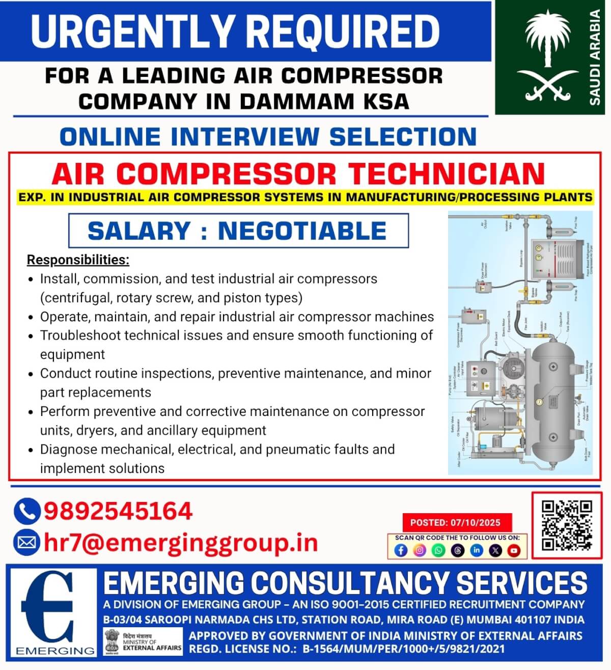 Air Compressor Technician  Industrial Air Compressor Systems (Manufacturing / Processing Plants)