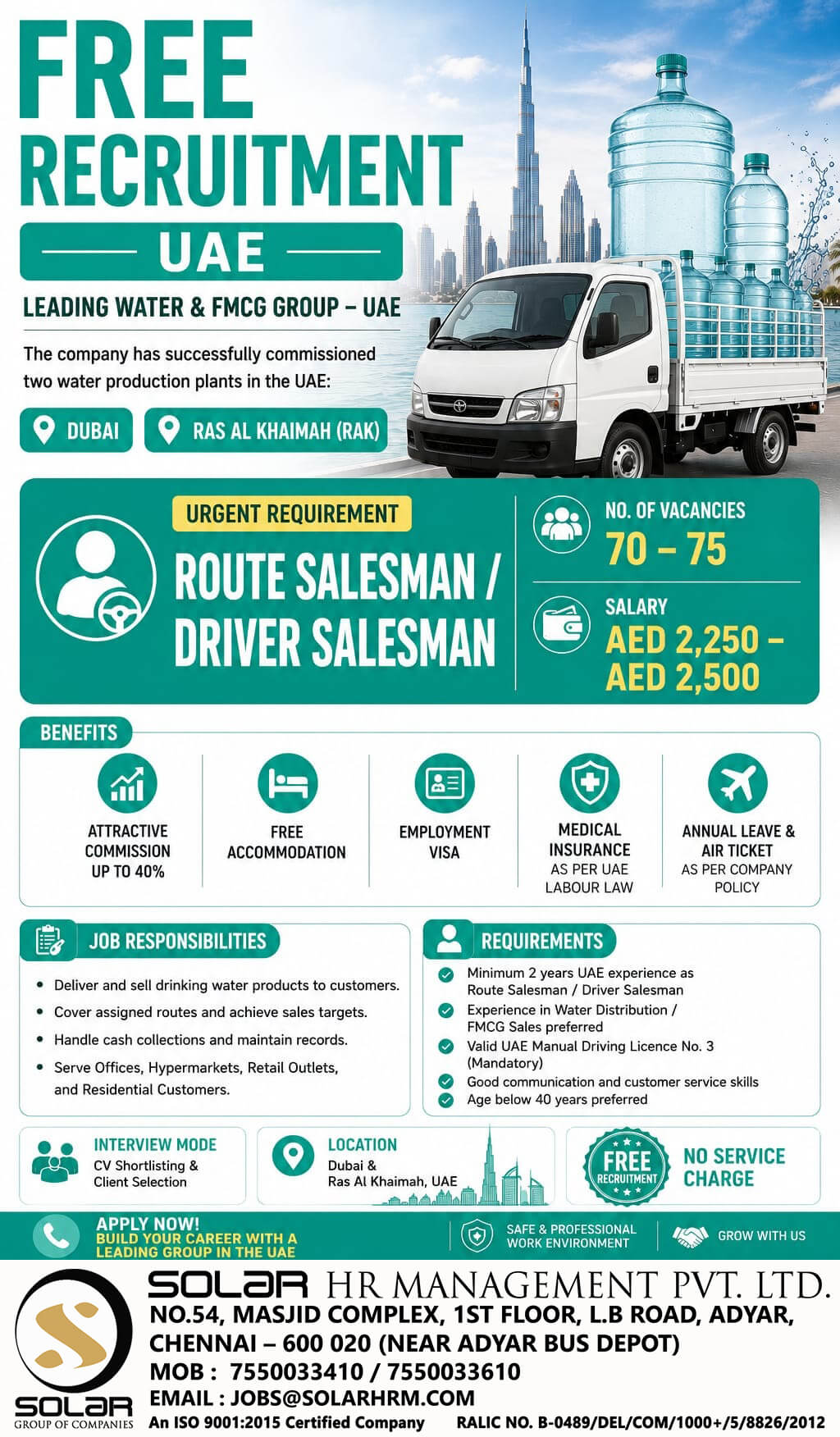 We are Hiring for Driver Salesman - UAE