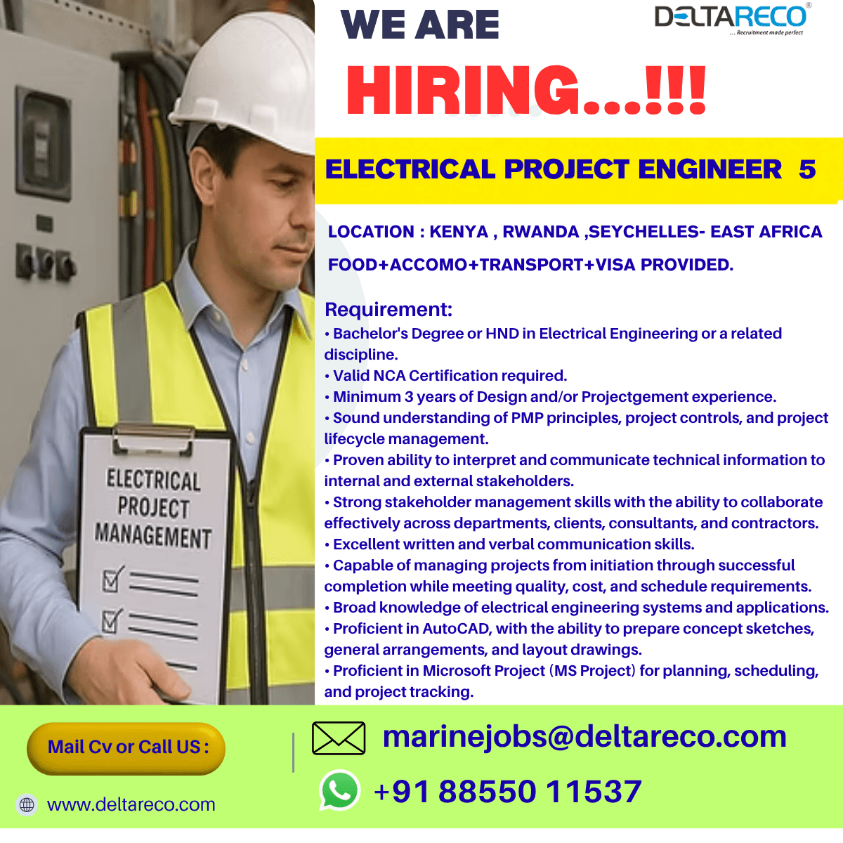 Hiring Electrical Project Engineer for 5 location