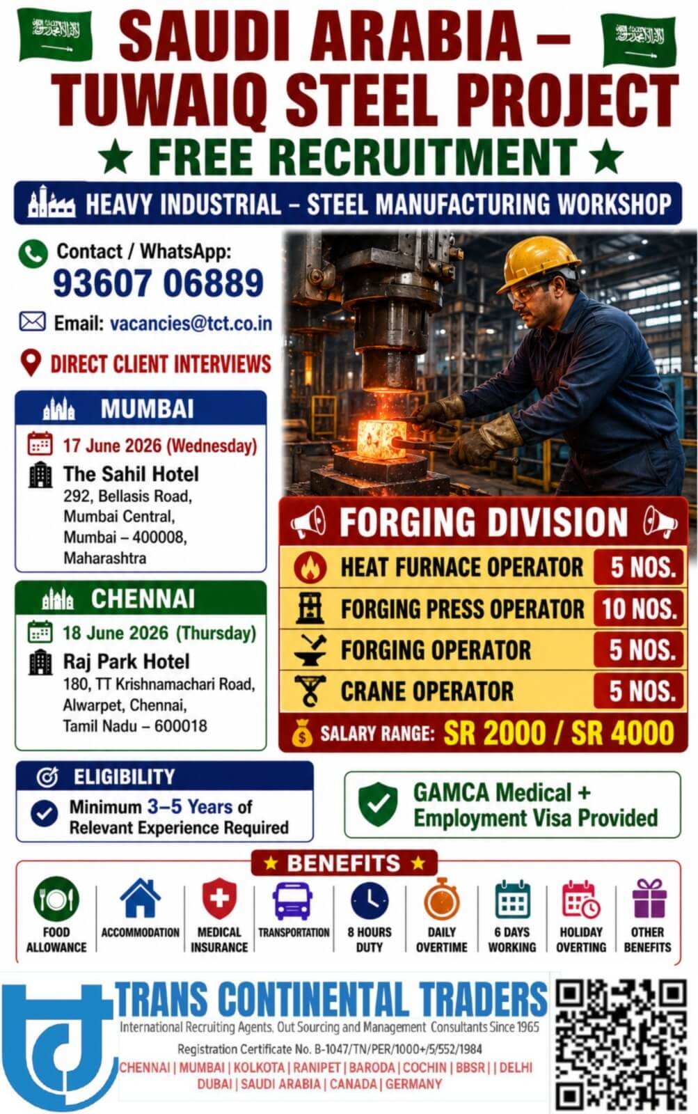HIRING FOR TUWAIQ STEEL PROJECT SAUDI ARABIA | CLIENT FACE TO FACE  INTERVIEWS IN MUMBAI 17TH JUNE 2026 | CHENNAI 18TH JUNE