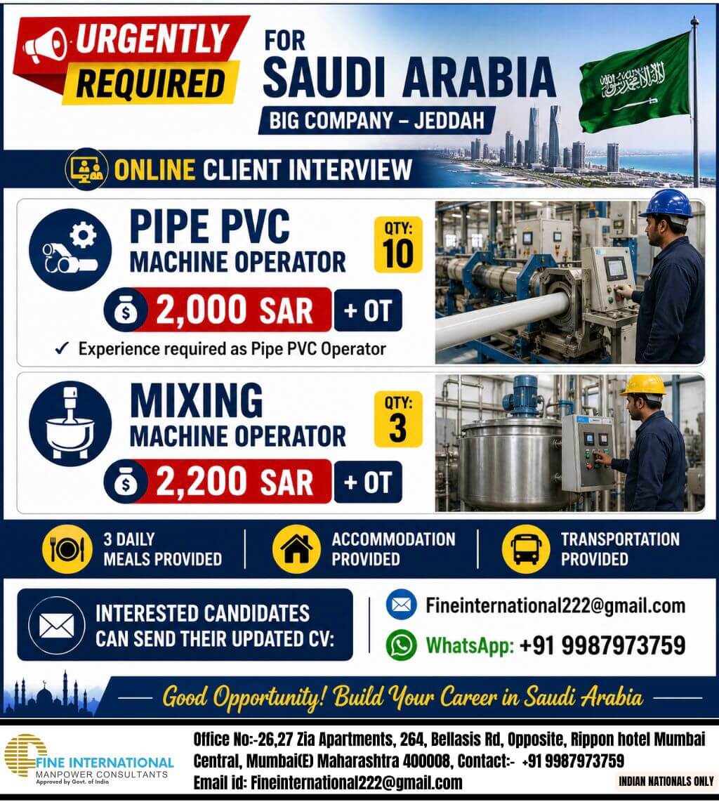? URGENTLY REQUIRED FOR SAUDI ARABIA BIG COMPANY  JEDDAH   ? ONLINE CLIENT INTERVIEW
