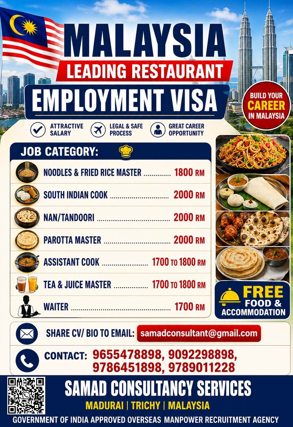Malaysia - Leading Restaurant, Employment Visa, Share CV to samadconsultant@gmail.com