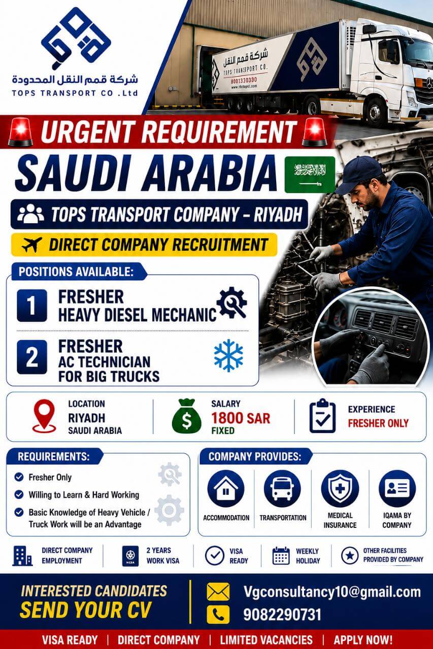 URGENT REQUIREMENT  SAUDI ARABIA  TOPS TRANSPORT COMPANY  RIYADH