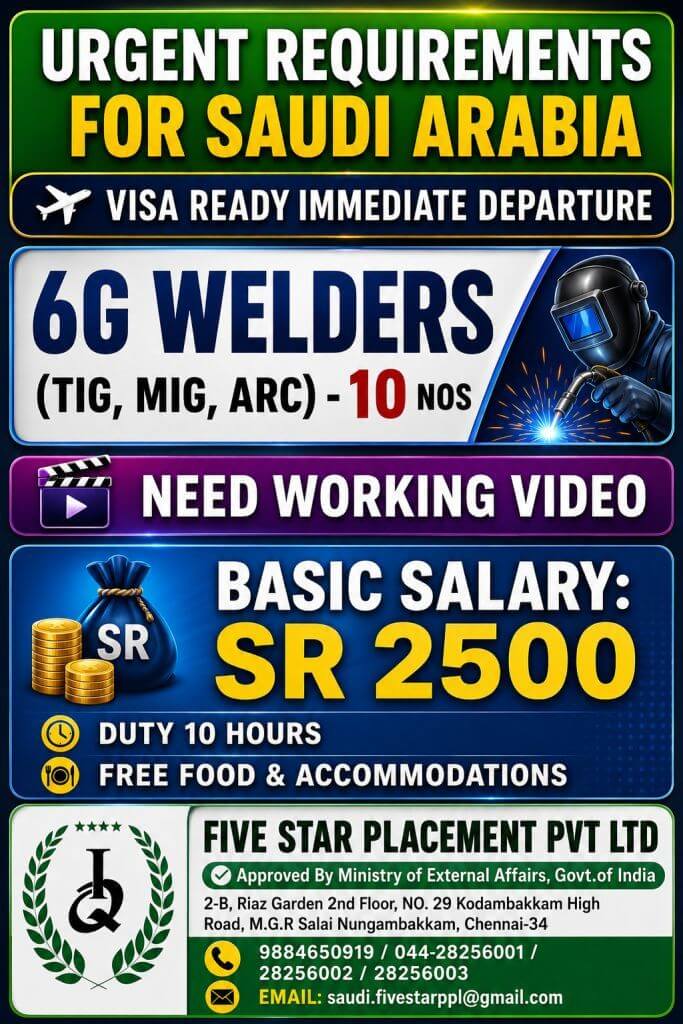 URGENT REQUIREMENT FOR SAUDI ARABIA
