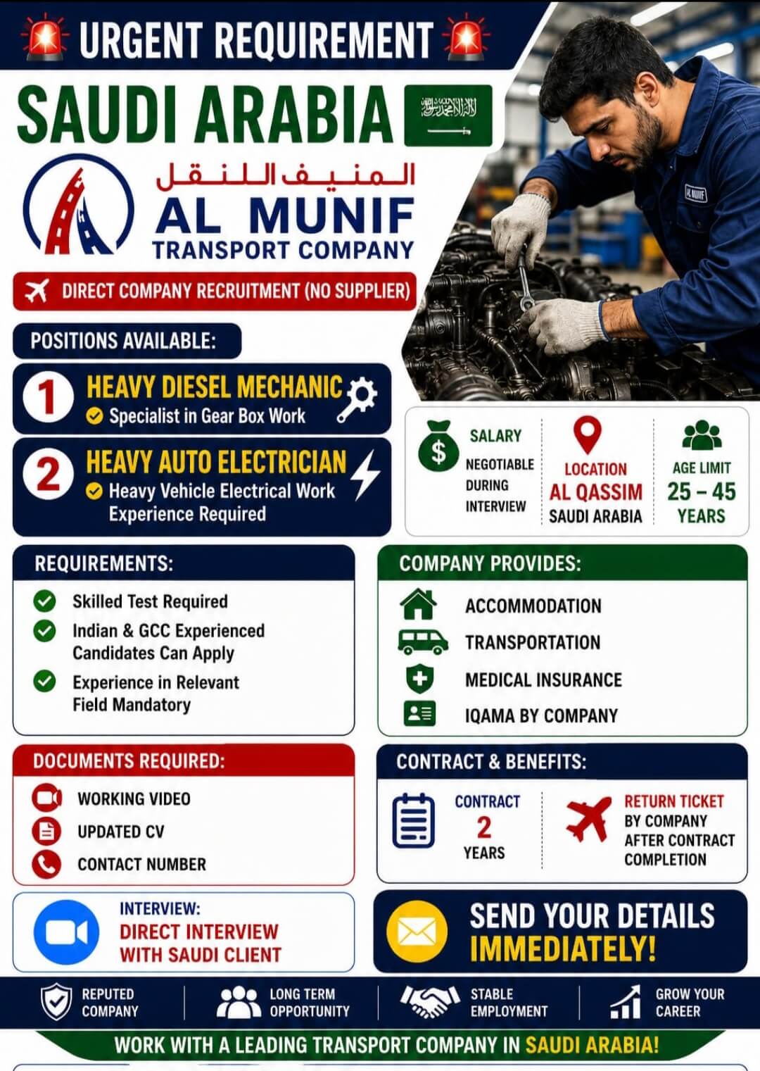 WE ARE HIRING URGENTLY FOR SAUDI ARABIA