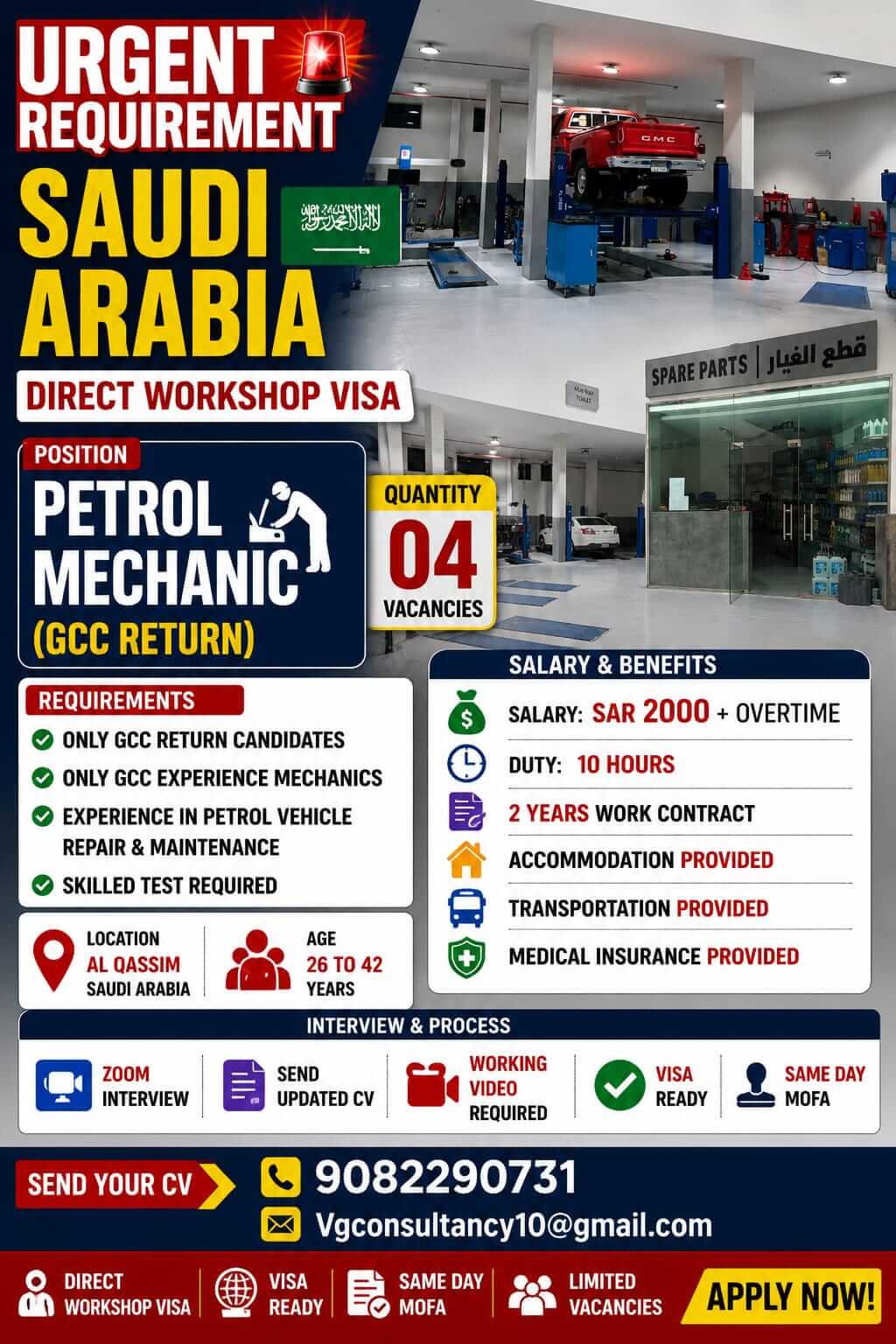 URGENT REQUIREMENT  SAUDI ARABIA  Position: Petrol Mechanic (GCC Return)
