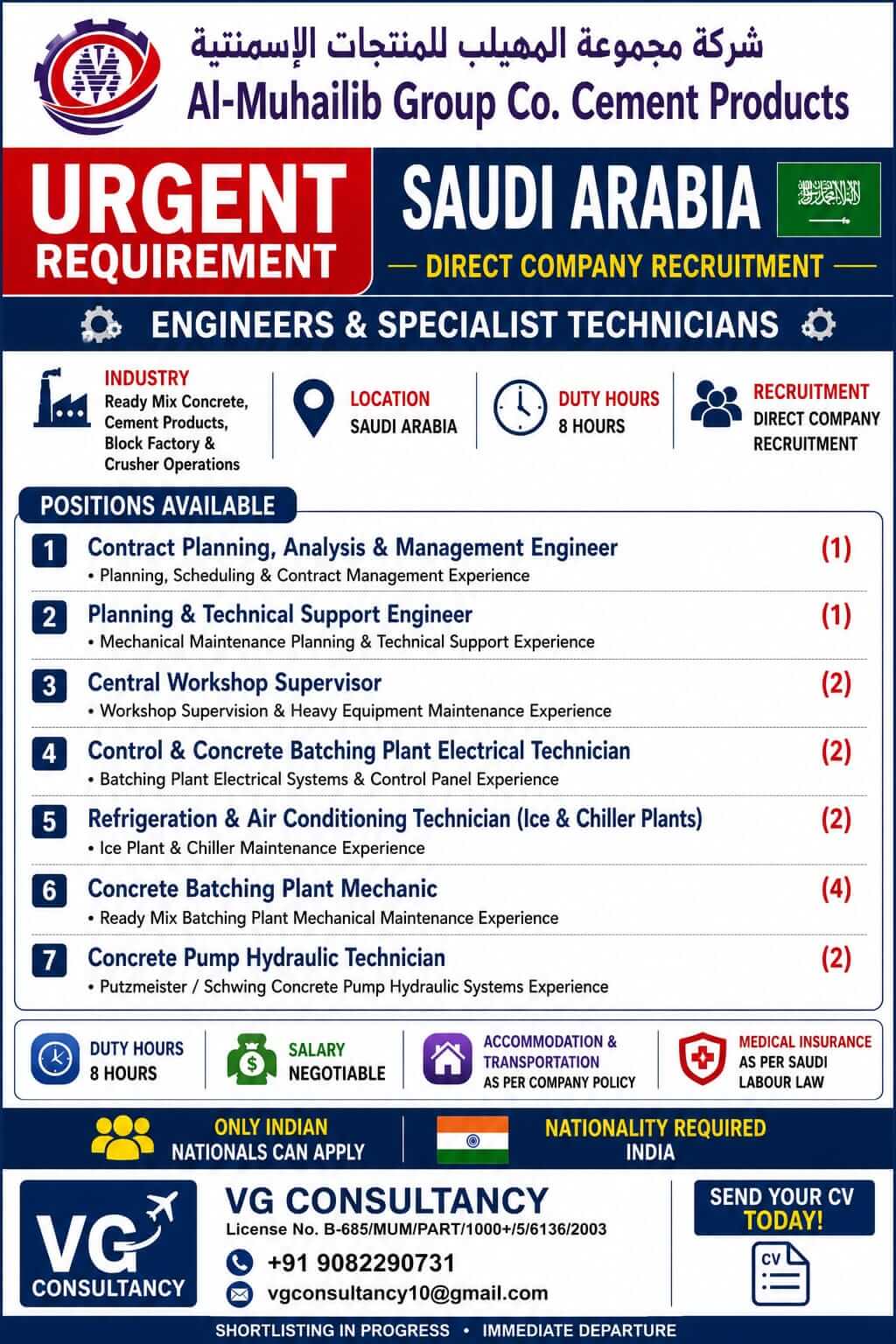 URGENT REQUIREMENT  SAUDI ARABIA Direct Company Recruitment  Engineers & Specialist Technicians