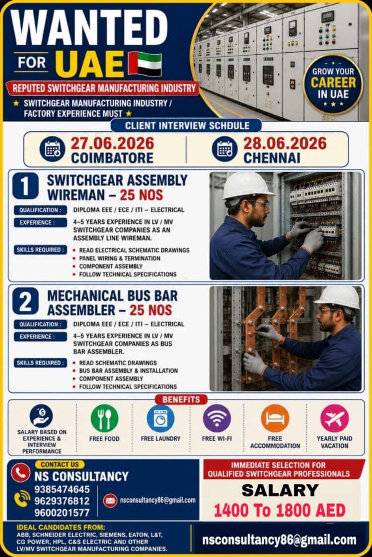 LEADING SWITCHGEAR MANUFACTURING COMPANY REQUIREMENT FOR DUBAI