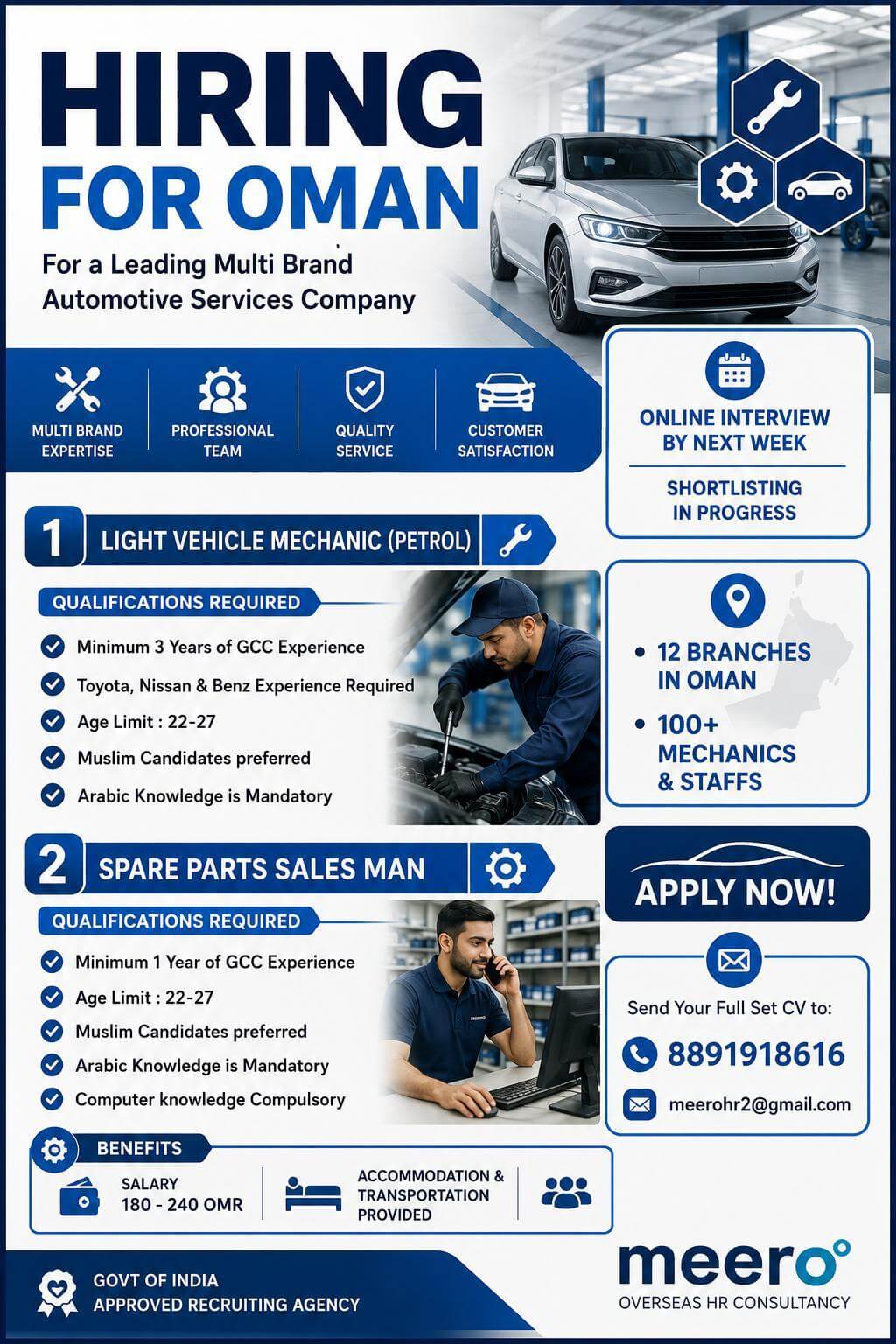 AUTO TECHNICIAN, SPARE PARTS SALES MAN