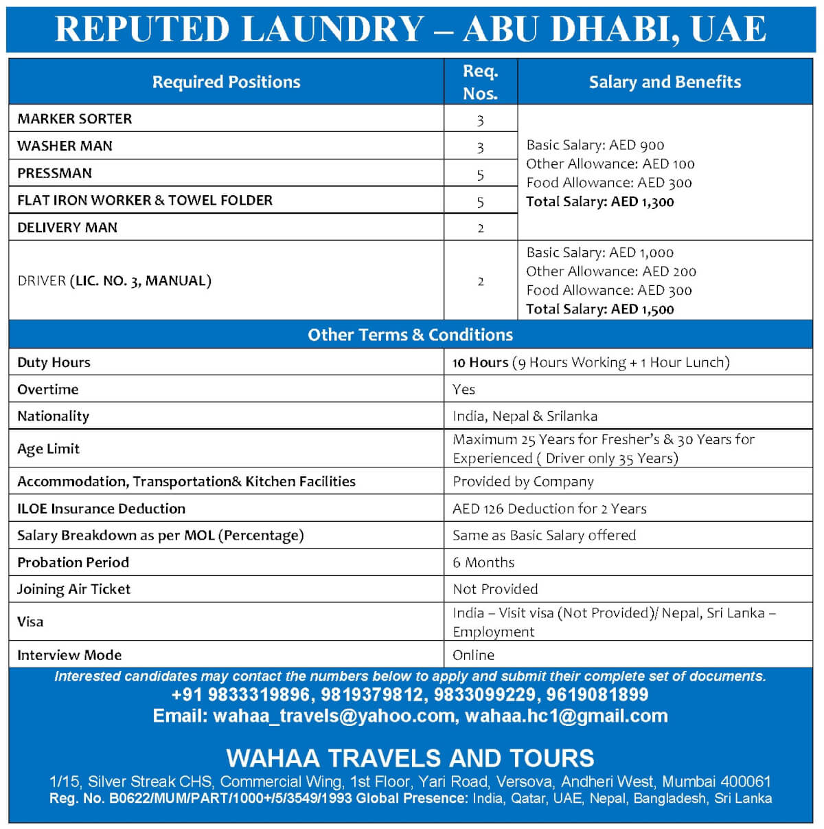 Hiring for Reputed Laundry - Abu Dhabi, UAE