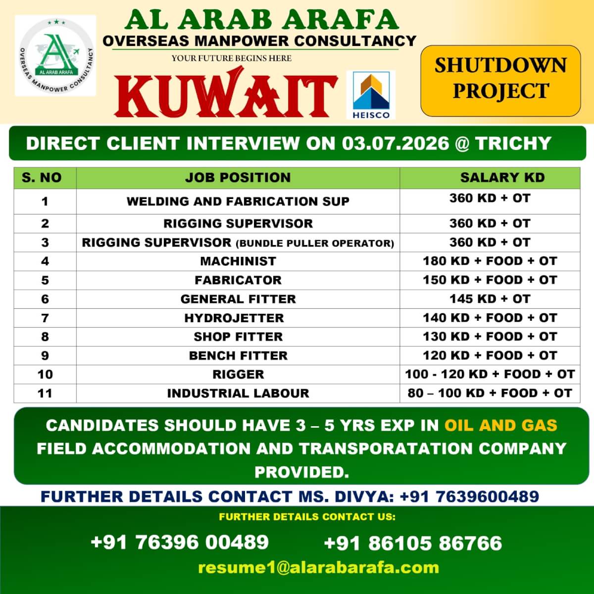 HEISCO DIRECT CLIENT INTERVIEW FREE REQUIREMENTS DATE ON 03/07/2026