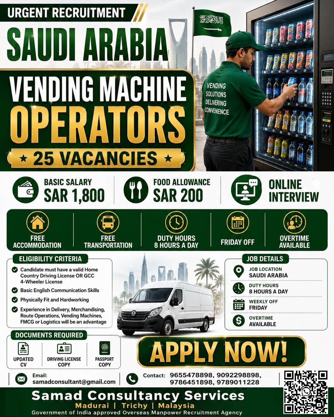Saudi Arabia - Vending Machine Operators, Share CV and All Documents to samadconsultant@gmail.com