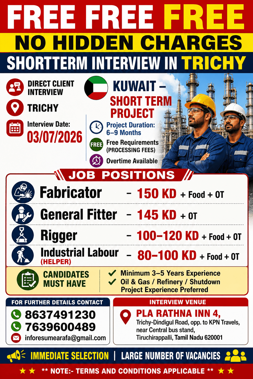 WALKIN DIRECT CLIENT INTERVIEW @ TRICHY FOR HEISCO COMPANY 03/07/2026