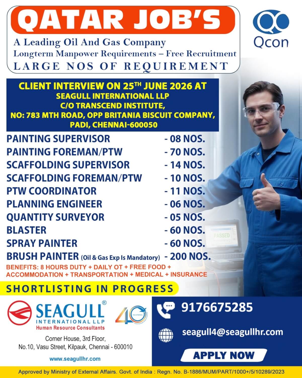 FREE & VERY URGENT REQUIREMENTS FOR OIL & GAS PAINTING & COATING LONG TIME PROJECT AT QATAR
