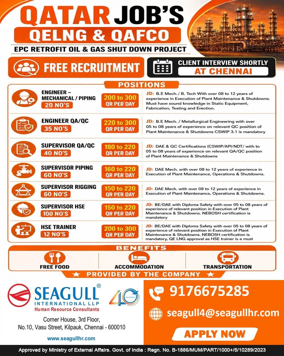 FREE & VERY URGENT REQUIREMENTS FOR OIL & GAS LONG TIME PROJECT AT QATAR