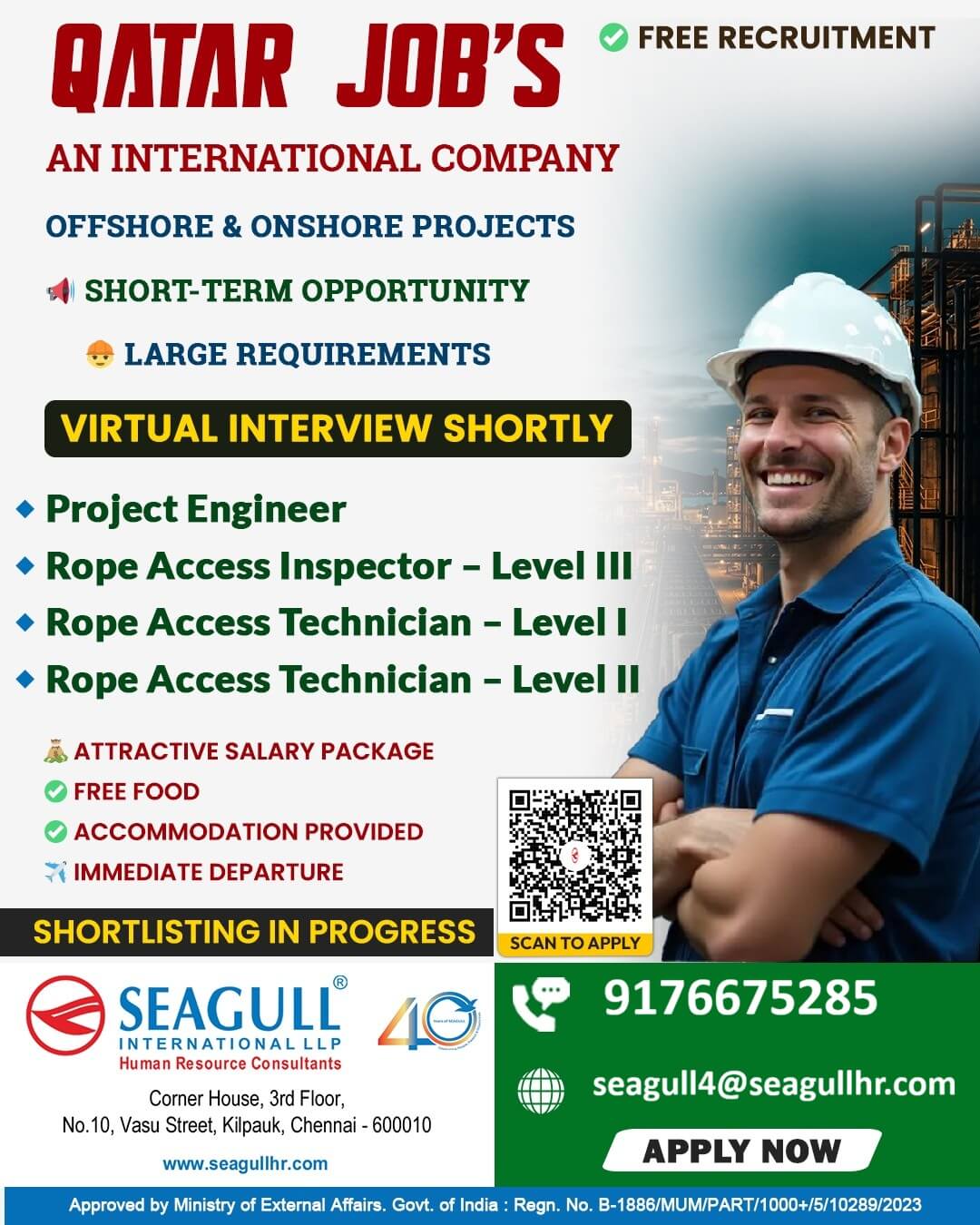 FREE & VERY URGENT REQUIREMENTS FOR ROPE ACCESS LONG TIME PROJECT AT QATAR