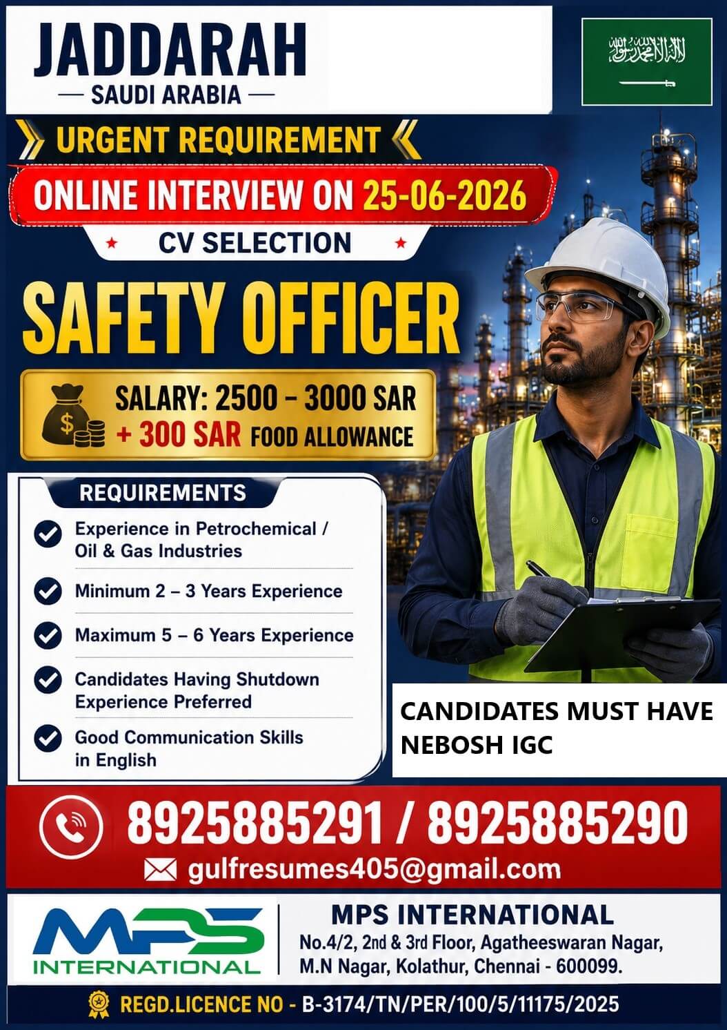 JADDARAH  SAUDI ARABIA  URGENT REQUIREMENT  ONLINE INTERVIEW ON 25-06-2026  CV SELECTION