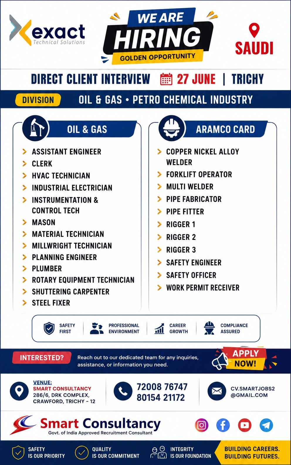 ? Saudi Arabia Oil & Gas Jobs 2026 | Direct Client Interview in Trichy! ??