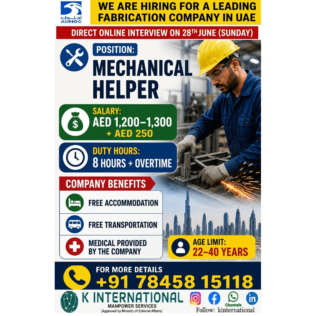 WE ARE HIRING FOR LEADING FABRICATION COMPANY IN UAE