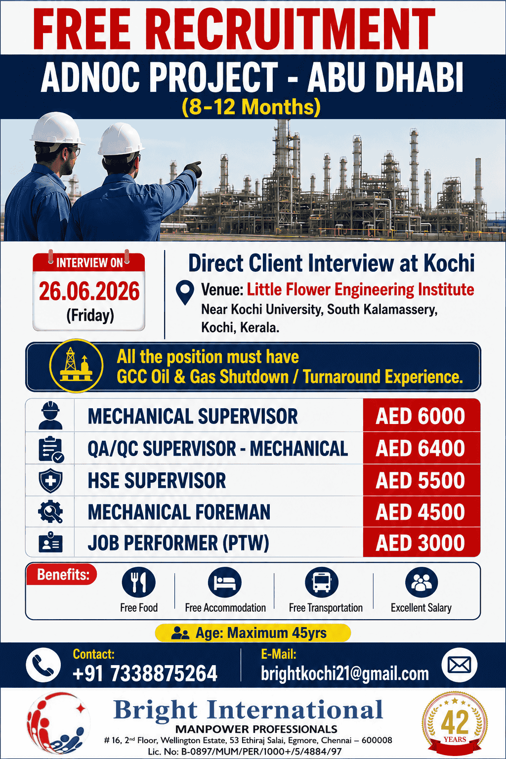 FREE RECRUITMENT - ADNOC PROJECT (8-12 MONTHS)