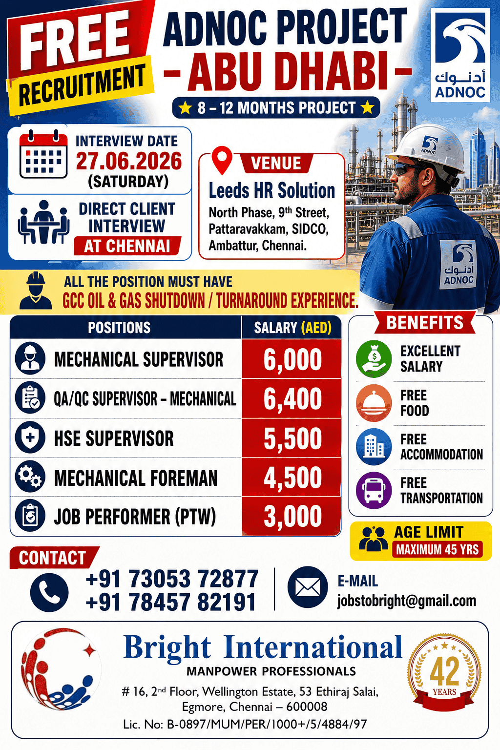 FREE RECRUITMENT - ADNOC PROJECT (8-12 MONTHS)