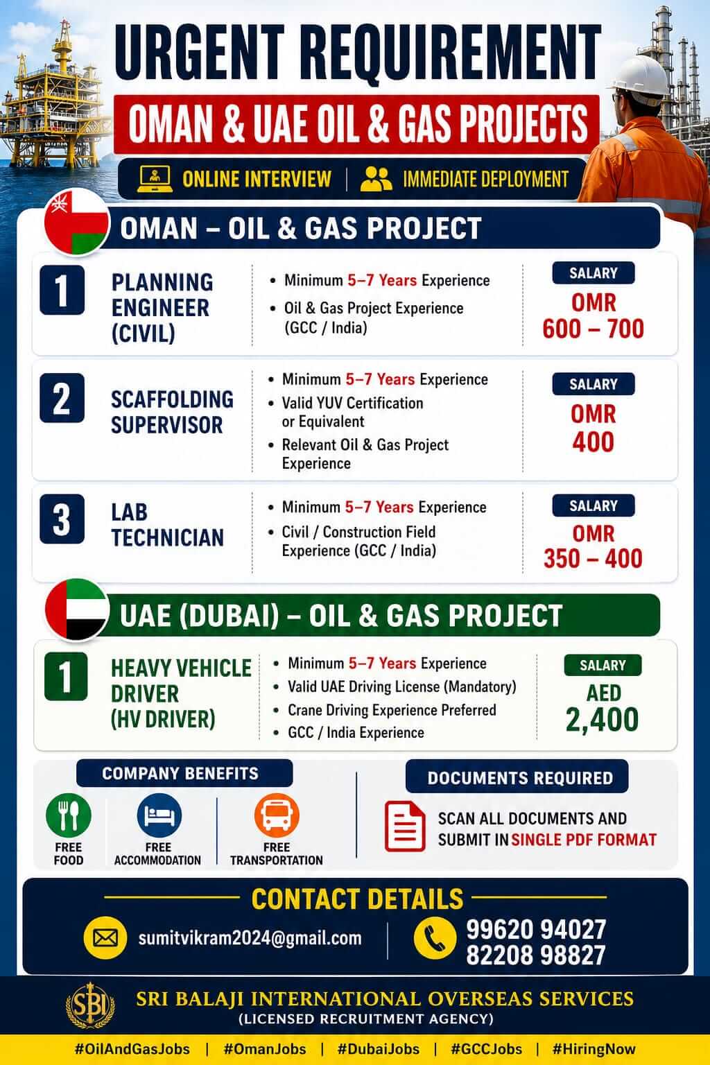WANTED FOR OMAN & UAE OIL & GAS PROJECT - ONLINE INTERVIEW