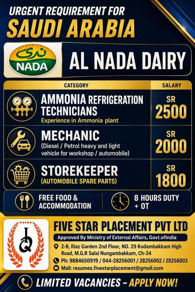 URGENT REQUIREMENT FOR SAUDI ARABIA