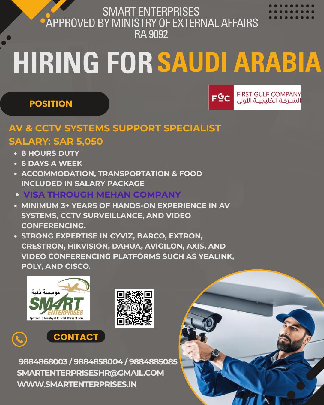 HIRING FOR  SAUDI ARABIA
