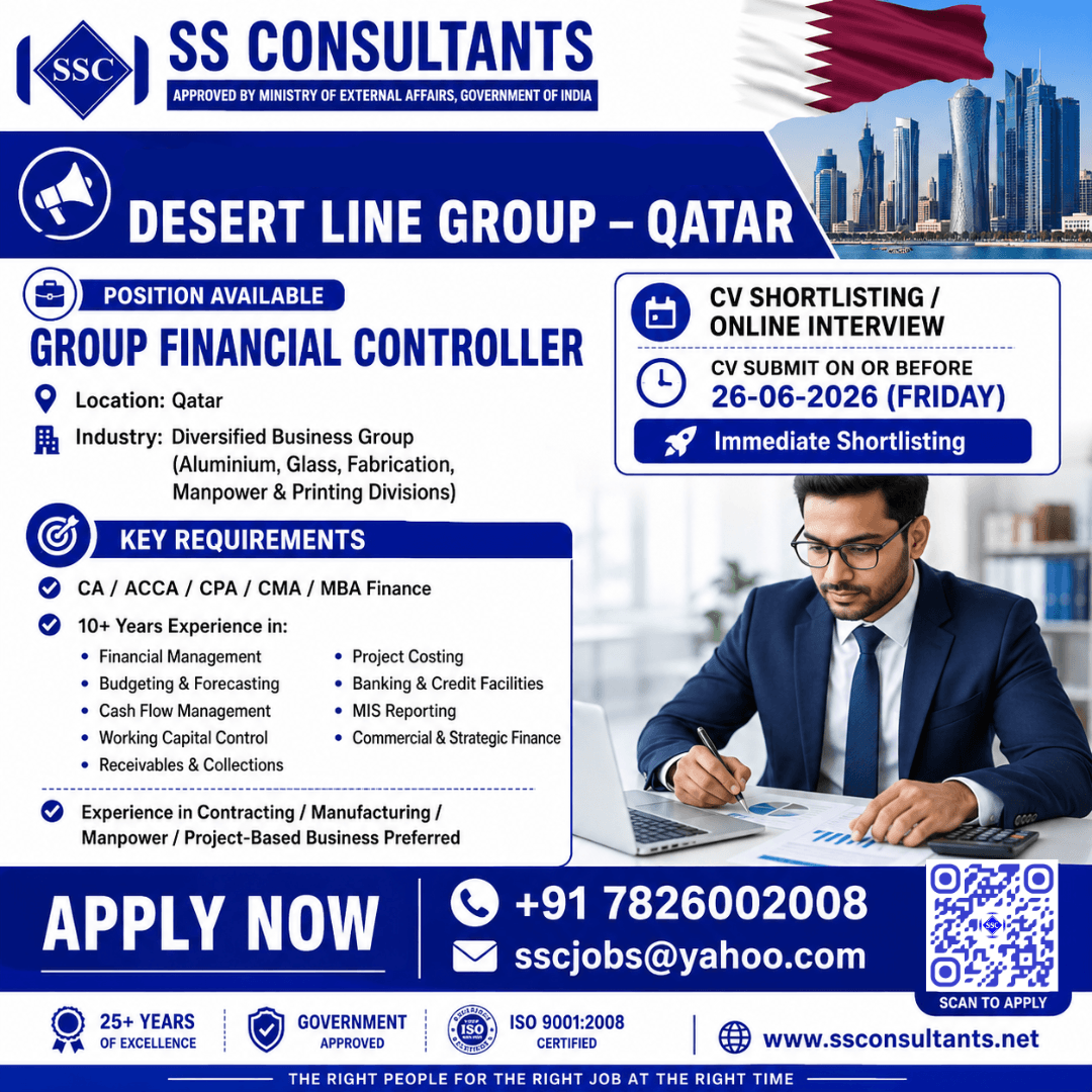 Urgent Hiring: Group Financial Controller  Qatar | Finance Leadership Role