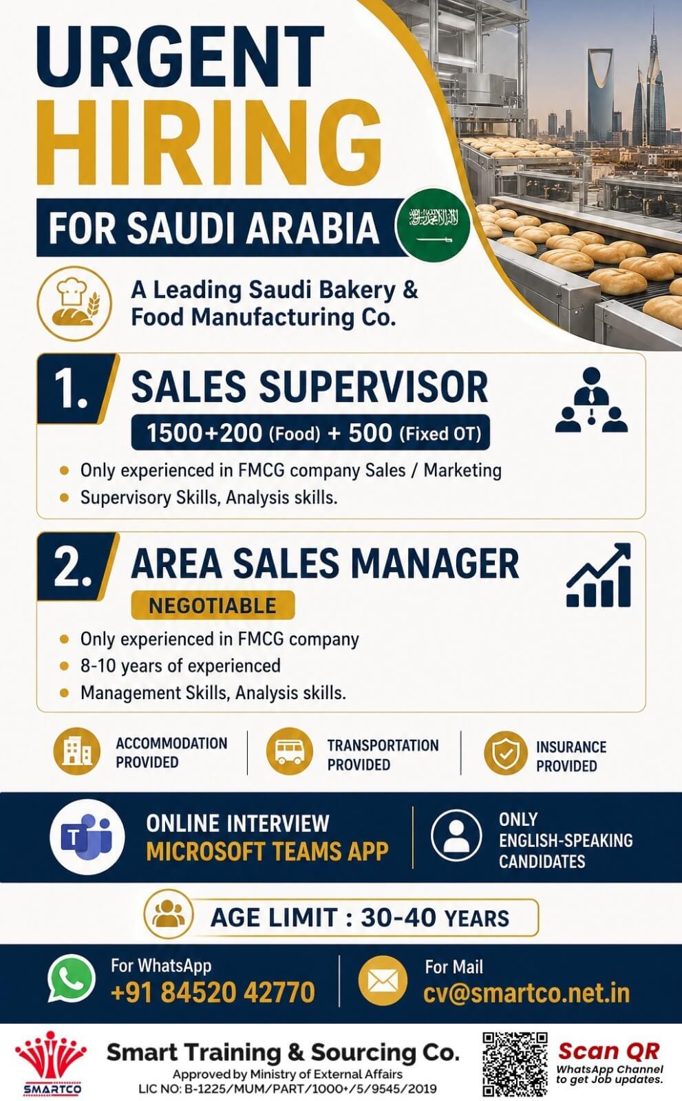 URGENT HIRING  SAUDI ARABIA ?? ?  ? Leading Saudi Bakery & Food Manufacturing Company