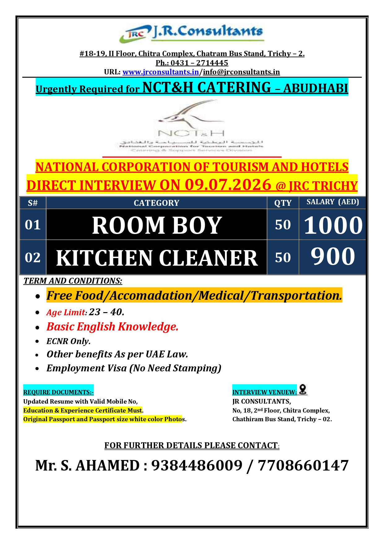 ROOM BOY AND KITCHEN CLEANER — JR CONSULTANTS, UAE, UAE