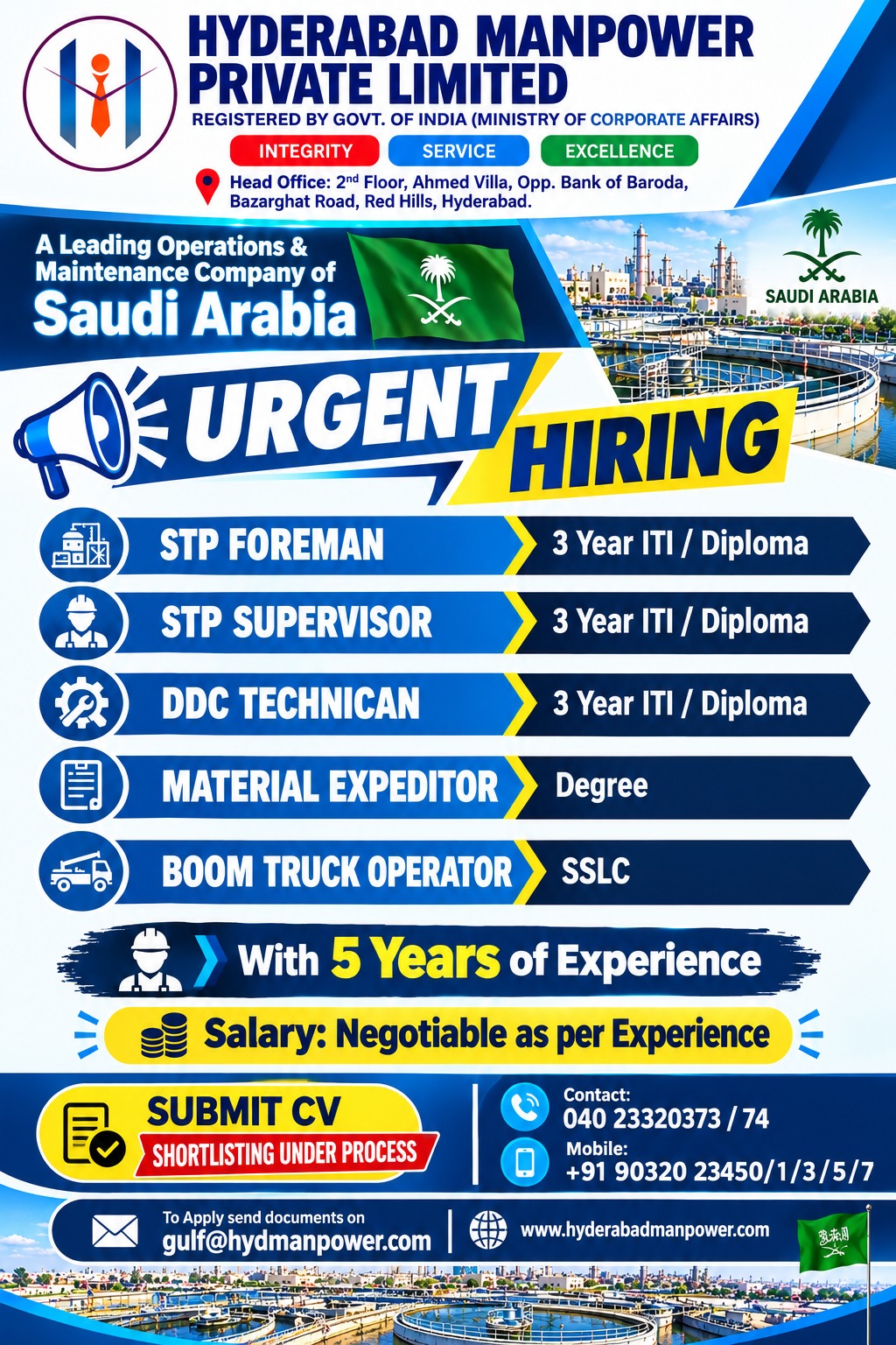 Hiring Operator's for Saudi Arabia