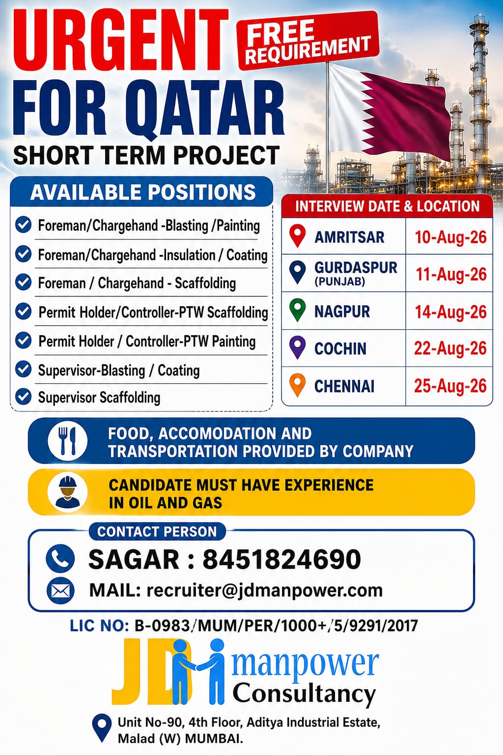 Urgent Requirement for Qatar - Short Term Project
