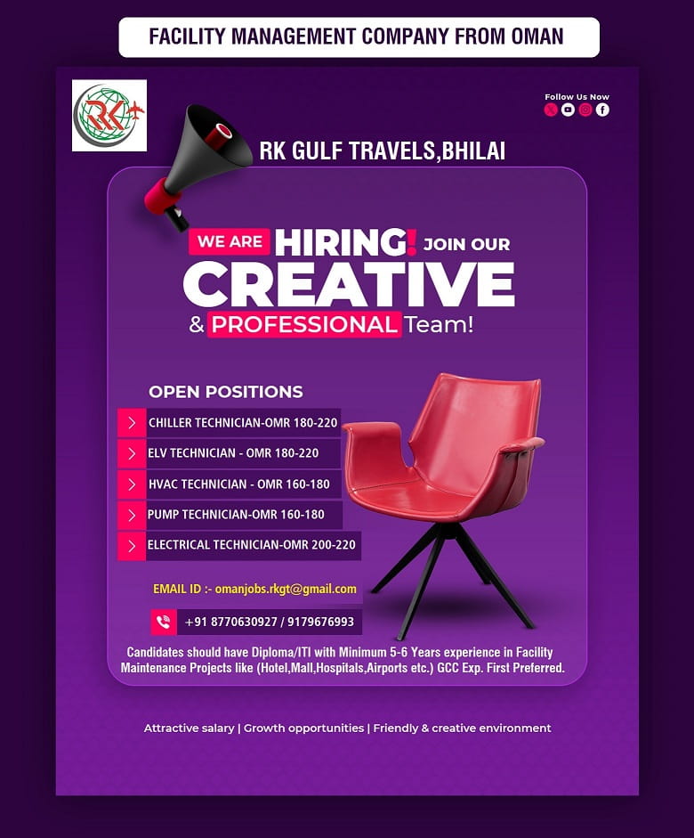 HIRING FOR A LEADING FACILITY MANAGEMENT CO. – OMAN — RK GULF TRAVELS,BHILAI, OMAN, OMAN