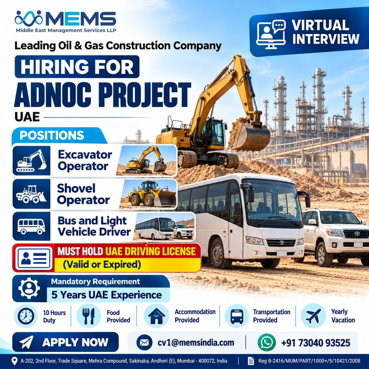 URGENT HIRING – Excavator, Shovel  Operator and Bus Driver