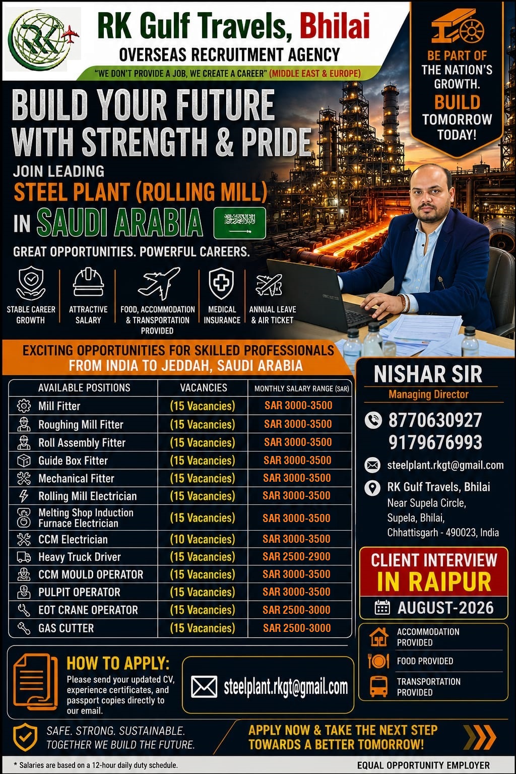 HIRING FOR A LEADING STEEL PLANT (HOT ROLLING MILL) – JEDDAH (KSA).