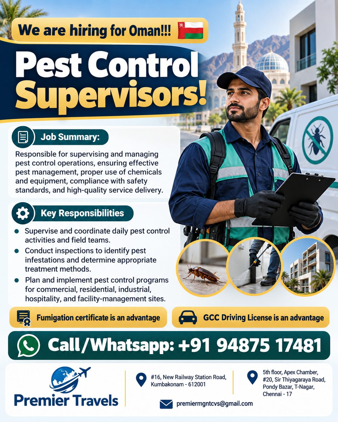 We are Hiring for Oman Pest Control Supervisors