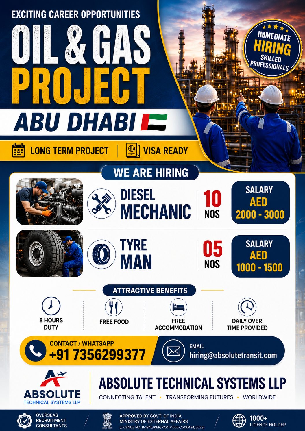 Diesel Mechanic & Tyreman — Absolute Technical Systems LLP, United Arab Emirates, United Arab Emirates