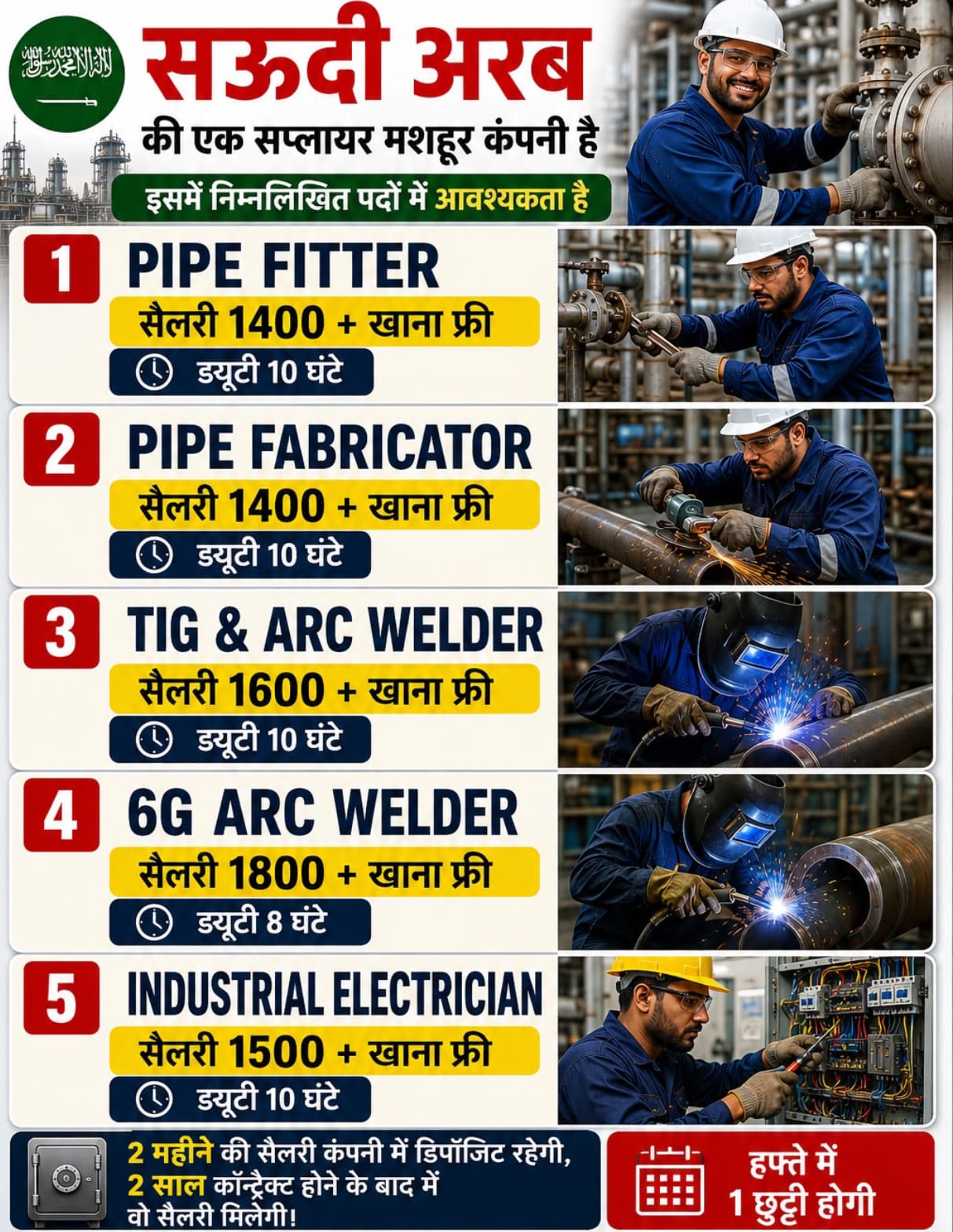 Saudi Arab Company Recruitment - Multiple Industrial Positions — MOBHIRA INTERNATIONAL, Saudi Arabia, Saudi Arabia