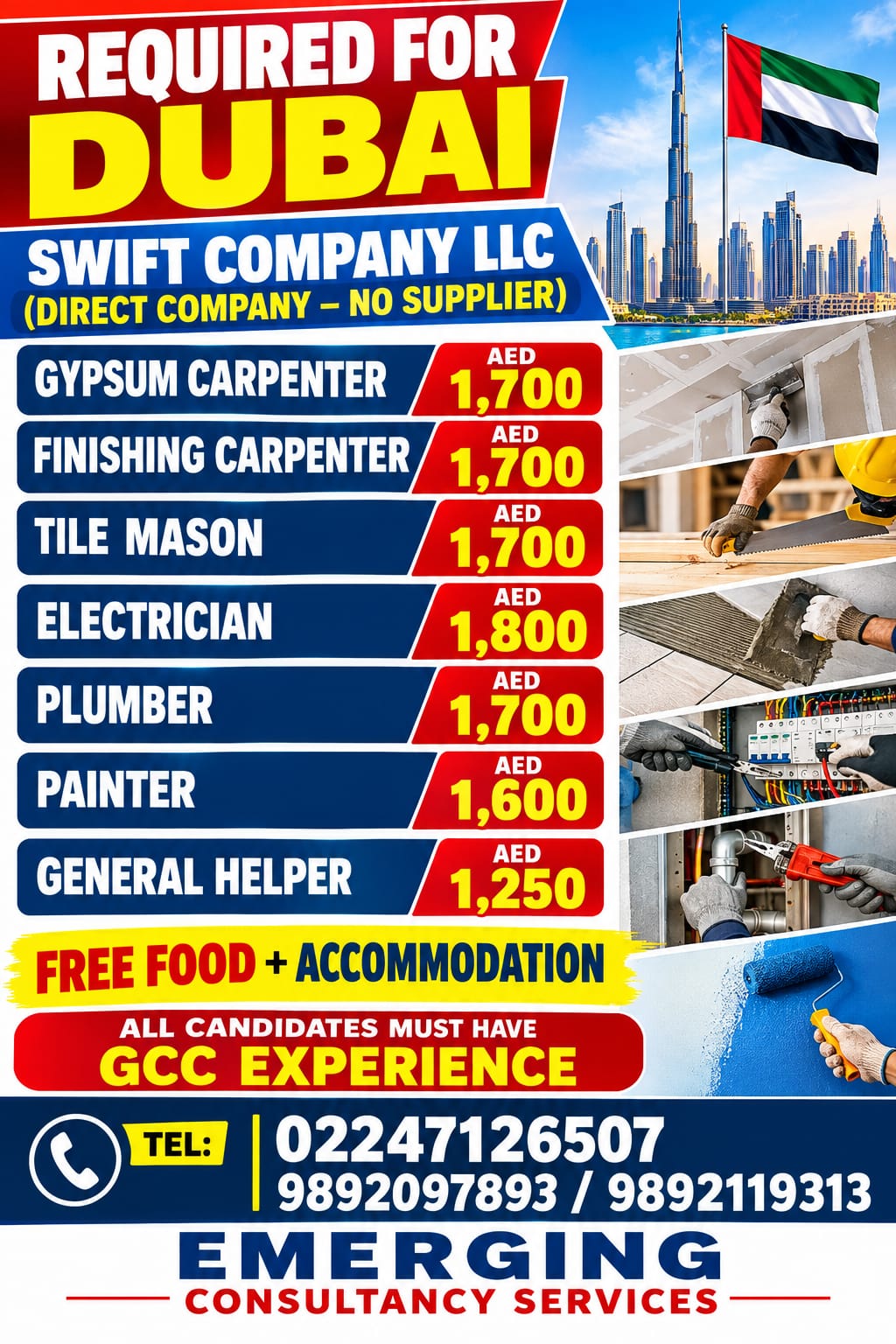 Required for Dubai – Multiple Construction Positions (Swift Company LLC) — Emerging Consultancy Services, UAE - DUBAI