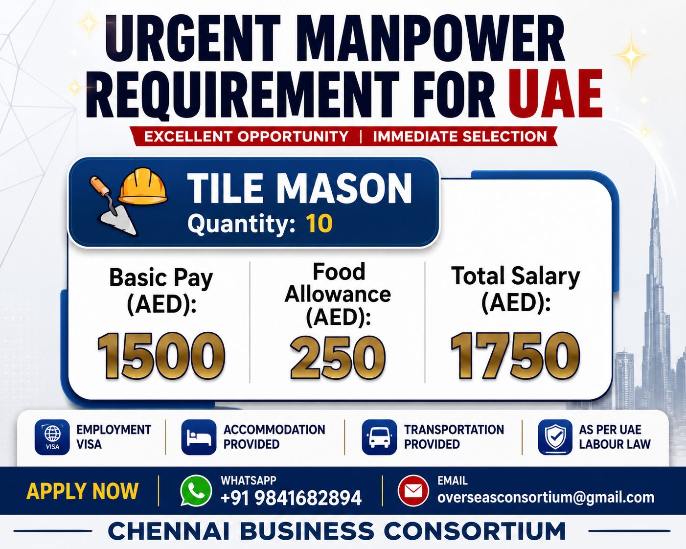 Urgent Manpower Requirement for UAE